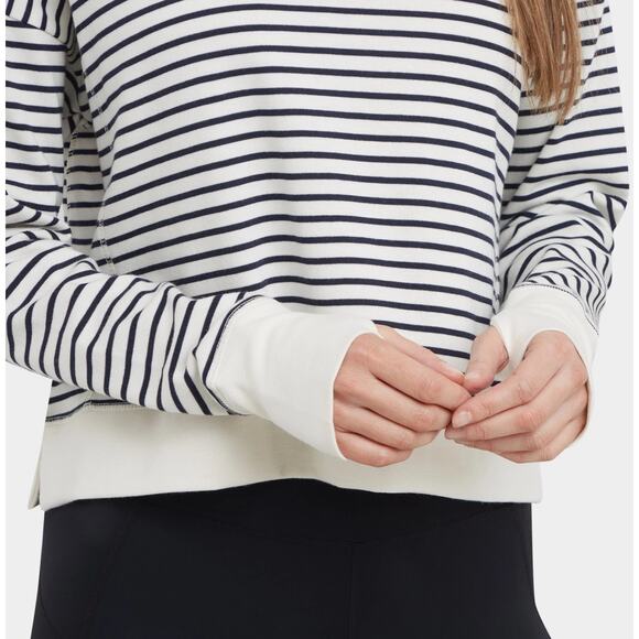 Sweaty Betty After Class Cropped Sweatshirt Women’s Size 4 Navy & Cream Stripes - Picture 3 of 9